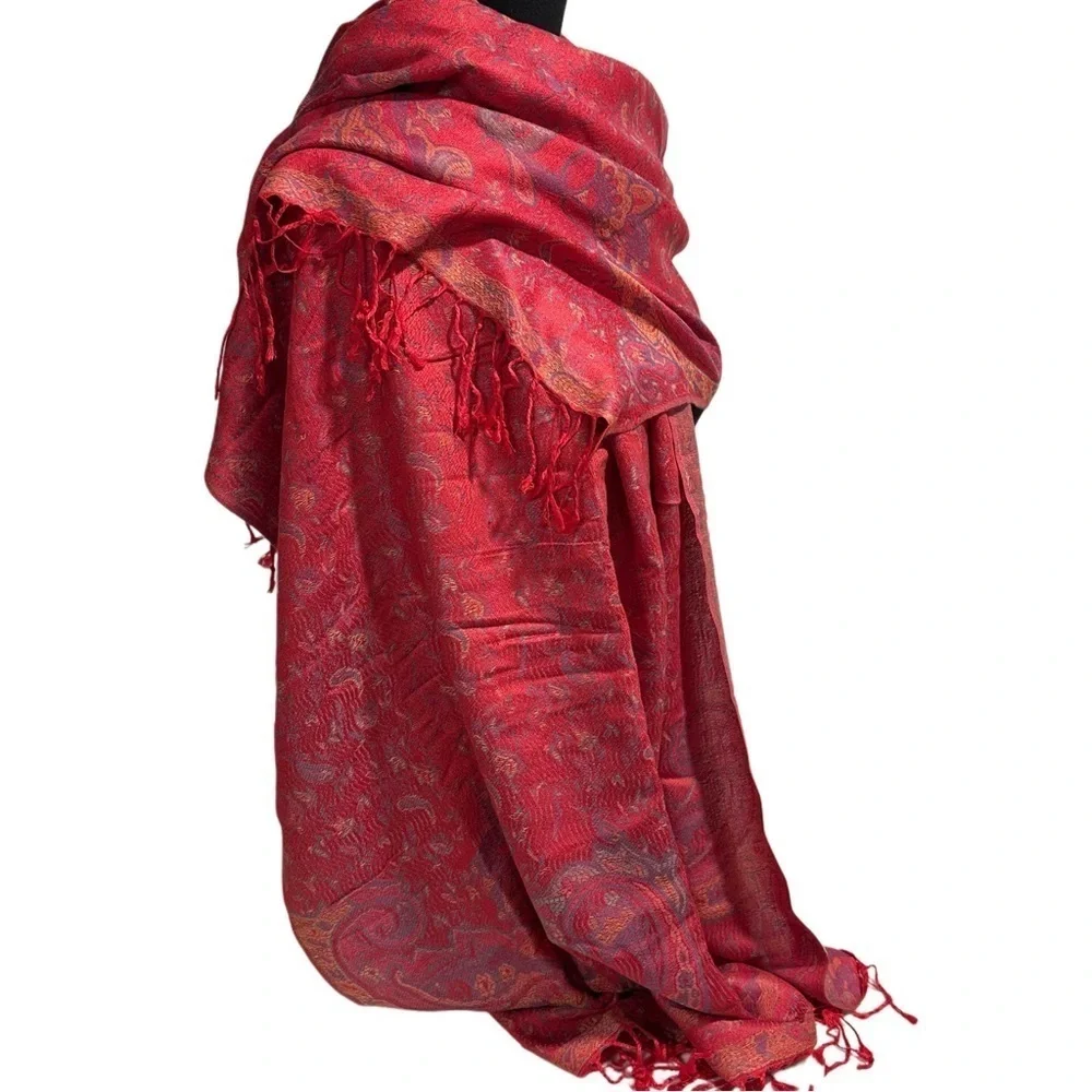 Elegant Shawl in Crimson Red- Versatile Wrap, Stole, Scarf, Veil, Soft & Cozy